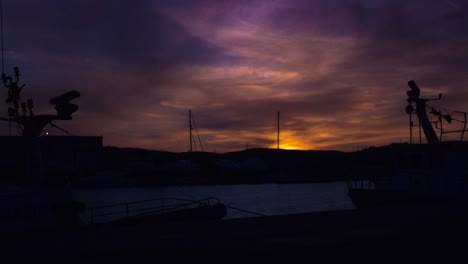 Sardinia,-Sant-Antioco-in-the-evening,-sunset-in-a-small-port,-time-lapse