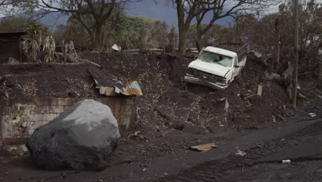 Wide-shot-of-a-truck-destroyed-in-the-pyroclastic-flow-following-Fuego-volcanic-eruption-in-Guatemala