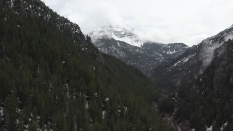 Drone-shot-of-the-snow-covered-mountains