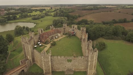 Rare-drone-footage-of-drone-descending-on-framlingham-castle-in-Suffolk,-England