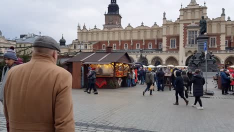 Christmas-fair-on-the-main-square-of-Krakow,-Poland-in-Europe