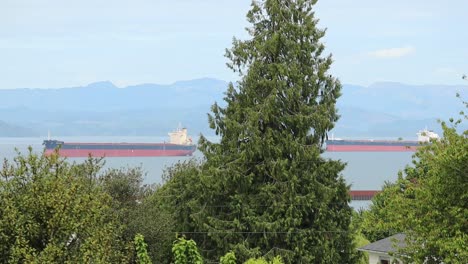 Zeitraffer-Wolken-Bäume-Berge-Und-Boote-über-Dem-Columbia-River-Im-Mai-Oregon-Mit-Blick-Auf-Washington-Waldgebiete