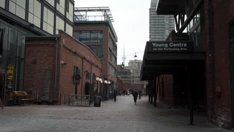 La-Gente-Camina-En-El-Histórico-Distrito-De-Destilerías,-Toronto