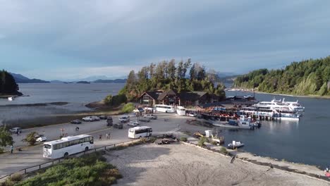 Aerial-cinematic-shot-from-Puerto-Pañuelo-a-small-tourist-harbor-in-San-Carlos-de-Bariloche