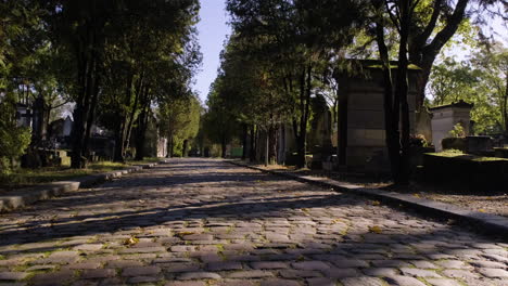 Avanzando-Por-Un-Gran-Callejón-En-El-Pere-Lachaise-En-París,-Francia