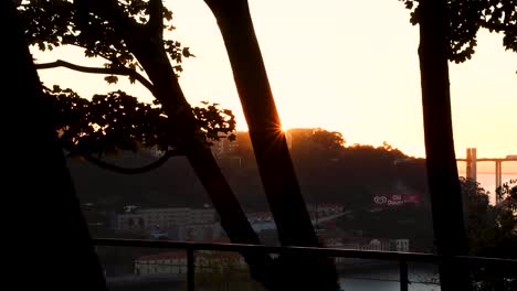 The-sun-is-setting-in-the-Portuguese-city-of-Porto