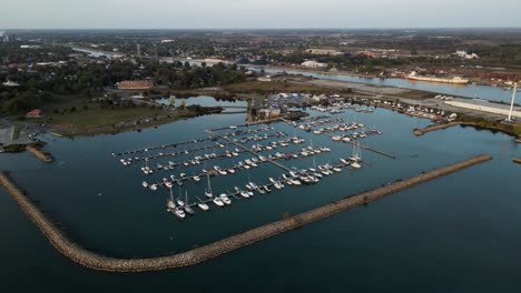 Aerial-view-of-the-boats-in-the-marina-on-the-Lake-Erie