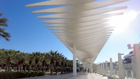 Malaga,-Spain,-Palmeral-de-las-sorpresas"-Architectural-Structure,-Sunny-day-and-Blue-Sky