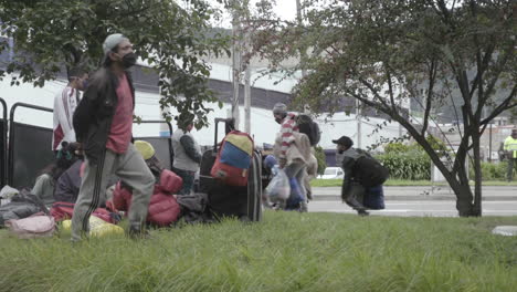 Venezuelan-migrants-arriving-at-improvised-camp-in-Bogota,-Colombia