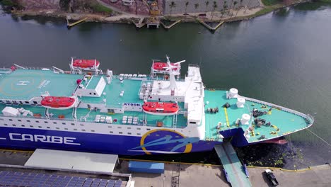 Caribbean-ferry-moored-in-Santo-Domingo-port,-Dominican-Republic