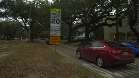 Cars-Driving-School-Zone-Neutral-Ground-Slow-Speed-Limit-Photo-Enforced