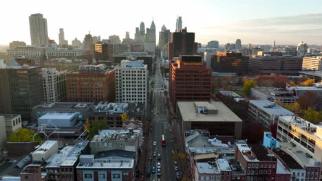 Aerial-flight-Market-St-approaching-center-city-Philly
