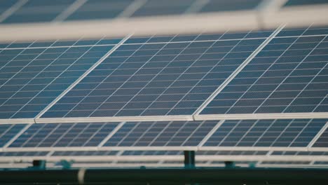 Close-up-of-solar-panels-in-a-sunny-field,-showcasing-clean-energy-technology