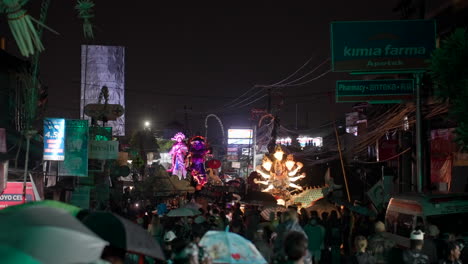 Nyepi,-Ogoh-Ogoh,-parade,-streets,-people-procession,-traditional-festival