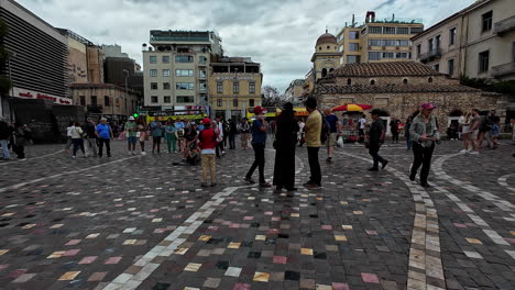 People-in-Monastiraki-Square-of-Athens,-slow-motion-view