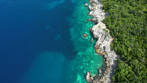 Ideal-Spot-for-Diving-in-the-Ionian-Sea-to-Explore-Marine-Life-of-Animals-and-Fish-through-Crystal-Turquoise,-Azure-Waters