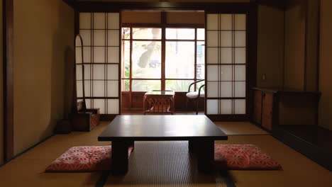 Sillas-Y-Escritorios-En-Una-Habitación-Vintage-De-Estilo-Japonés.