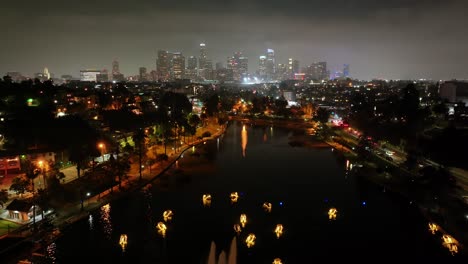 Downtown-Los-Angeles-Skyline-From-Echo-Lake-At-Night