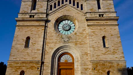 Footage-displays-a-beautiful-church-with-magnificent-architecture-and-two-towers-in-the-summer-time-in-Estonia,-Tallinn,-Europe-Baltics-during-the-day-time-in-4K