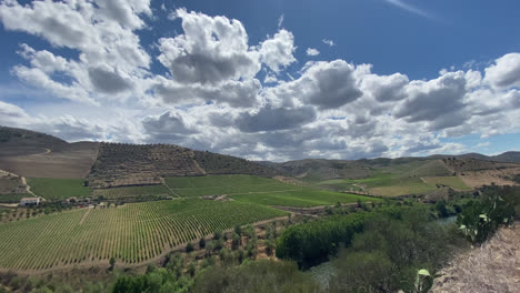 Beautiful-panning-shot-of-a-majestic-landscape-during-the-day-in-a-village-outside-Salamanca,-Spain