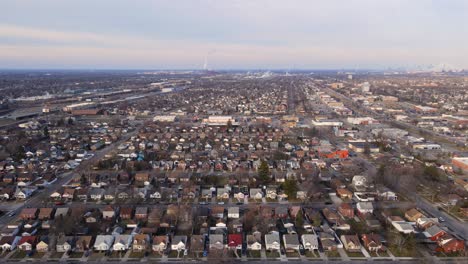 Wide-Aerial-View-of-Suburban-Residential-Area-in-Lincoln-Park,-Michigan,-USA