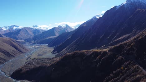 Caucasus-Mountains,-snow-capped-peaks,-beautiful-views-from-Georgia