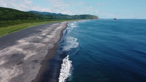 Landscape-aerial-view-of-empty-Khalaktyrsky-beach-on-sunny-day