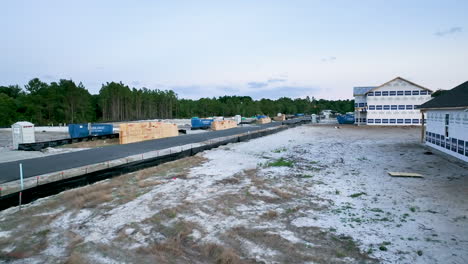 Drone-shot-of-new-home-construction-in-a-coastal-area