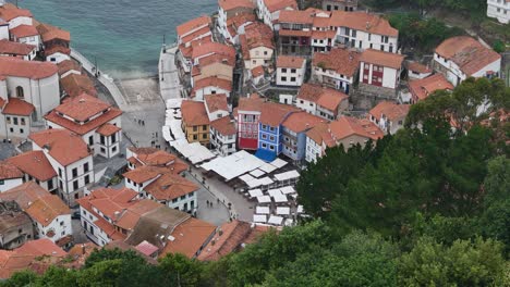 Cudillero Asturias,-northern-Spain,-Panning-drone-aerial