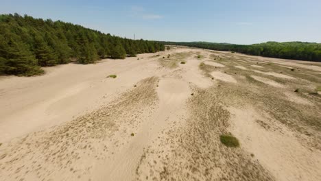 Wüstenbildung-Im-Polnischen-Wald-Wüste-Błędowska-Drohnen-FPV-Ansicht