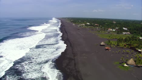 Helicopter-footage-of-one-of-the-black-volcanic-sand-beaches-in-Guatemala