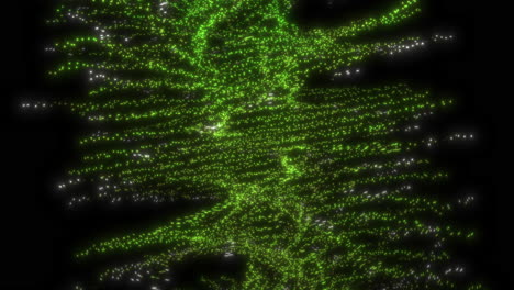3D-Kamera-Rotiert-Um-Abstrakten-Lebensbaum-Mit-Leuchtend-Grünen-Quantenpartikeln---4K-Animations-Motion-Design-Hintergrund