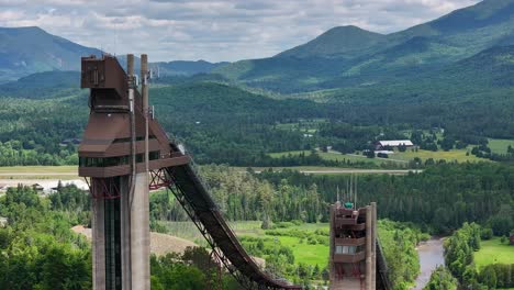 Aerial-view-of-ski-jump-towers-in-Lake-Placid,-New-York