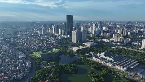 Aerial-skyline-view-of-Hanoi-cityscape,-urban-city-in-Vietnam
