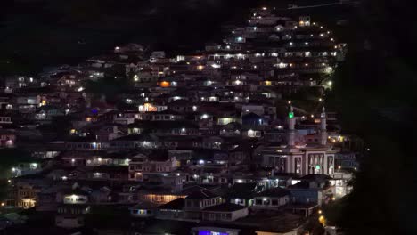 Aerial-beautiful-view-of-countryside-in-the-night-on-the-mountain-side