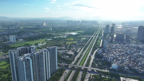 Aerial-skyline-view-of-Hanoi-cityscape,-urban-city-in-Vietnam