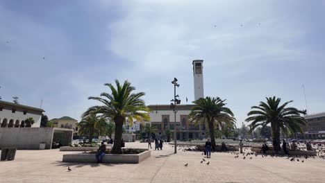 Plaza-De-Mohamed-V,-Fuente-De-Palomas-En-Casablanca,-Marruecos,-Norte-De-África