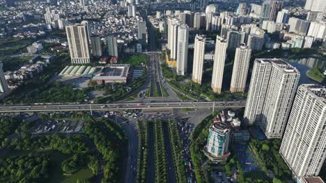 Aerial-skyline-view-of-Hanoi-cityscape,-urban-city-in-Vietnam