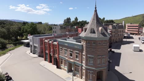 Aerial-view-of-building-facades-at-Disney's-Golden-Oak-Ranch-studio-backlot