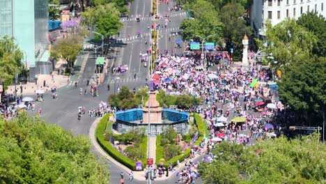 Drone-shot-of-glorieta-de-las-mujeres-at-women’s-demonstration-in-Mexico-city