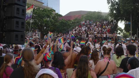 Large-crowed-at-Pride-parade-and-celebration-in-downtown-Houston,-Texas