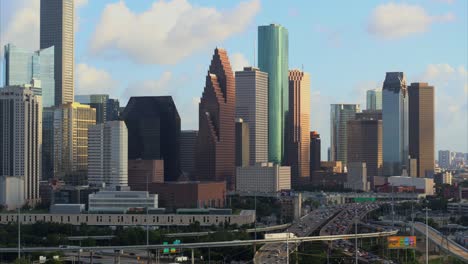 Medium-drone-shot-of-Houston,-Texas-from-East-End-area