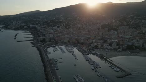 Drone-fly-above-sanremo-City-in-italian-riviera-famous-for-music-festival-summer-holiday-destination-in-Italy-sea