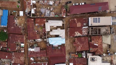Top-down-birds-eye-view-drone-shot-slums-and-poverty-in-rural-African-village