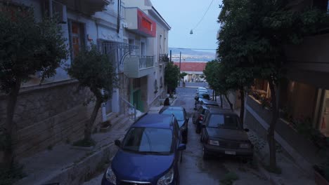 Quiet-neighbourhood-street-in-city-of-Piraeus,-close-to-Athens,-Greece