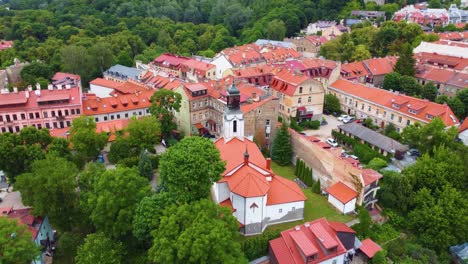 Aerial-view-of-Old-Town-in-Vilnius,-capital-city-of-Lithuania,-buildings-and-streets