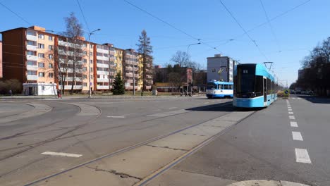 Brand-new-Skoda-39Tr-ForCity-Smart-tram-of-DPO-company-departing-from-Poruba-Vozovna-stop-in-Ostrava,-Czechia