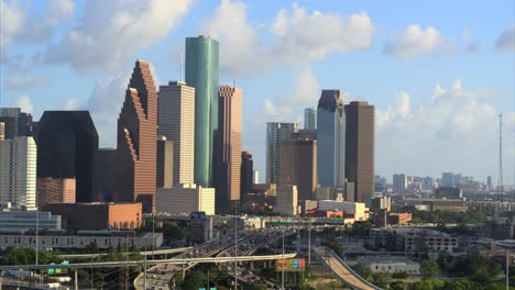 Establishing-drone-shot-from-Norheast-Houston-of-the-downtown-area