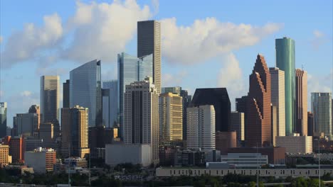 High-angle-drone-shot-of-downtown-Houston,-Texas