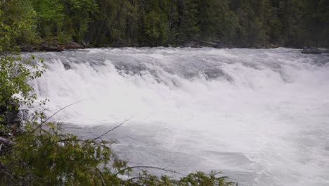 Close-Up-of-Raging-River-Waterfall-in-the-Forest-in-Glacier-National-Park-in-Montana-in-Summer